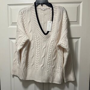 Vince Cream V-Neck Cable Knit Sweater